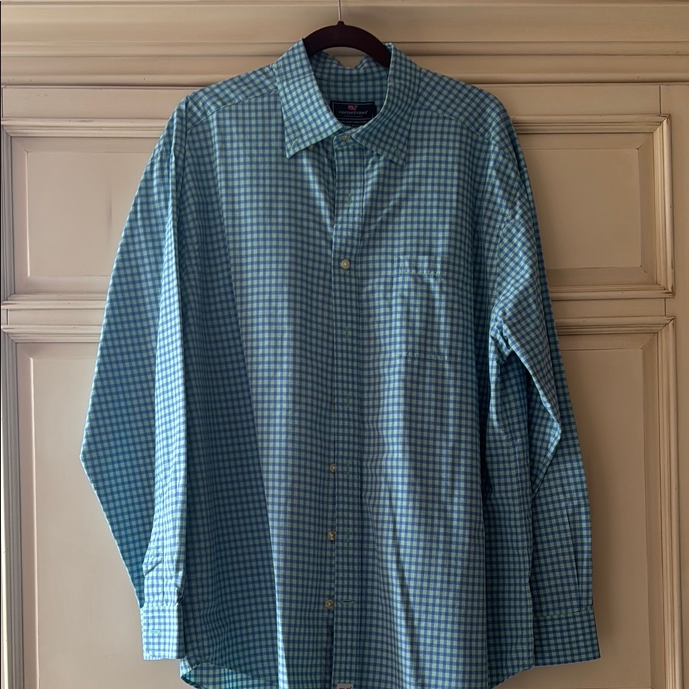 Vineyard Vines Performance Classic Fit MurraGreen and Blue Checkered Men's Shirt